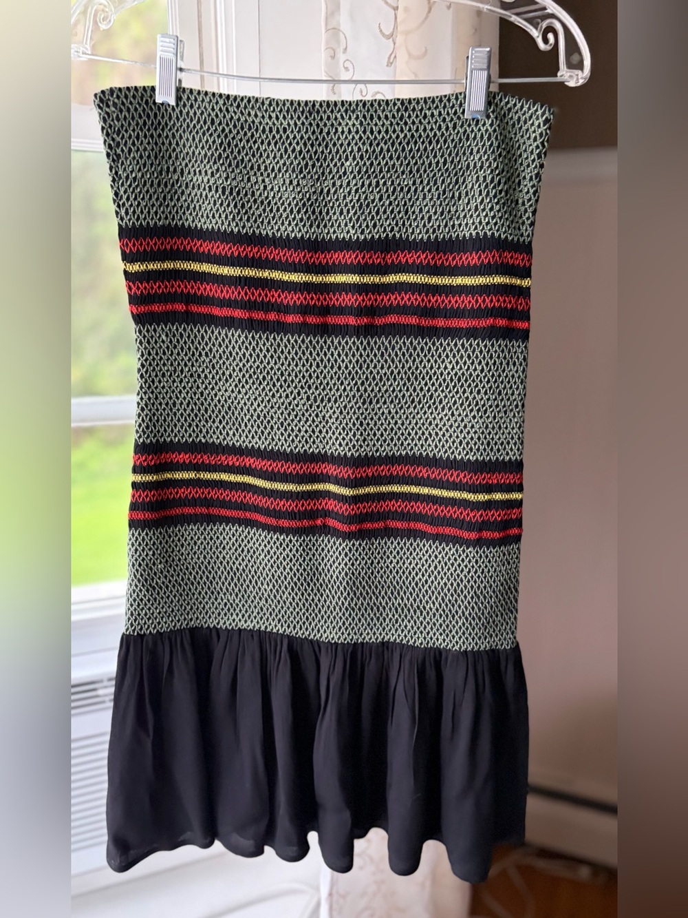 Maje Smocked Knit Ruffled Embroidered Tube Dress M Designer Luxury Party EUC